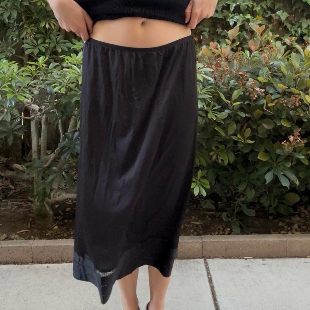 Vintage Black Slip Midi Skirt
